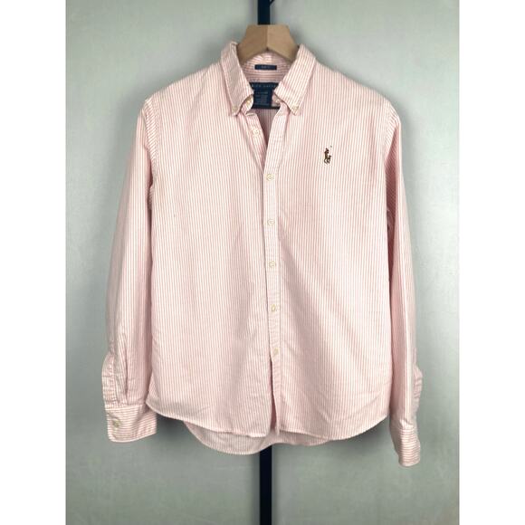 Ralph Lauren Tops - Ralph Lauren Slim Fit Button Down Shirt Women's 10 Cotton Pink Stripes Classic